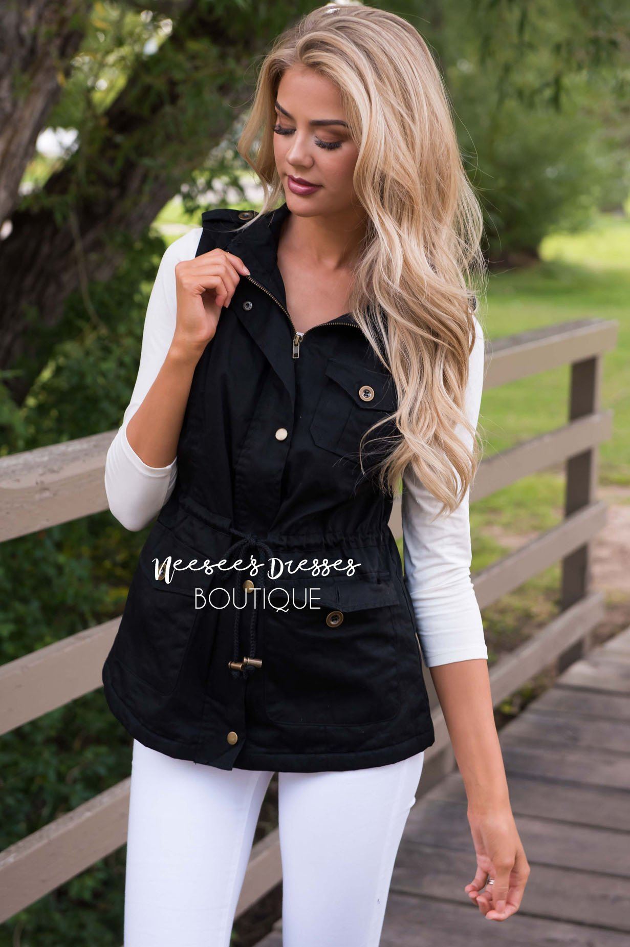 Forever Cuddly Drawstring Vest Tops vendor-unknown 