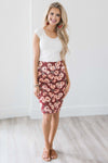 Dusty Burgundy Floral Pencil Skirt Skirts vendor-unknown 