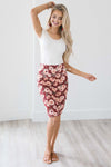 Dusty Burgundy Floral Pencil Skirt Skirts vendor-unknown