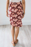 Dusty Burgundy Floral Pencil Skirt Skirts vendor-unknown