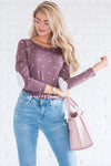 Polka Dot Elbow Patch Shirred Side Top Tops vendor-unknown