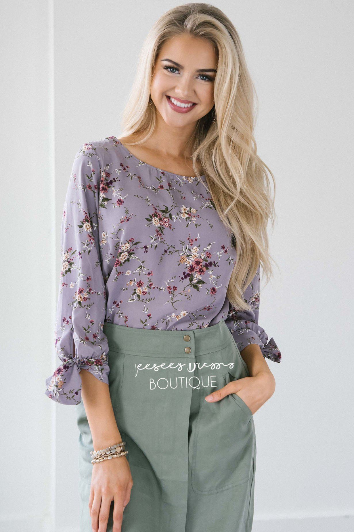Tie Sleeve Chiffon Blouse Tops vendor-unknown 