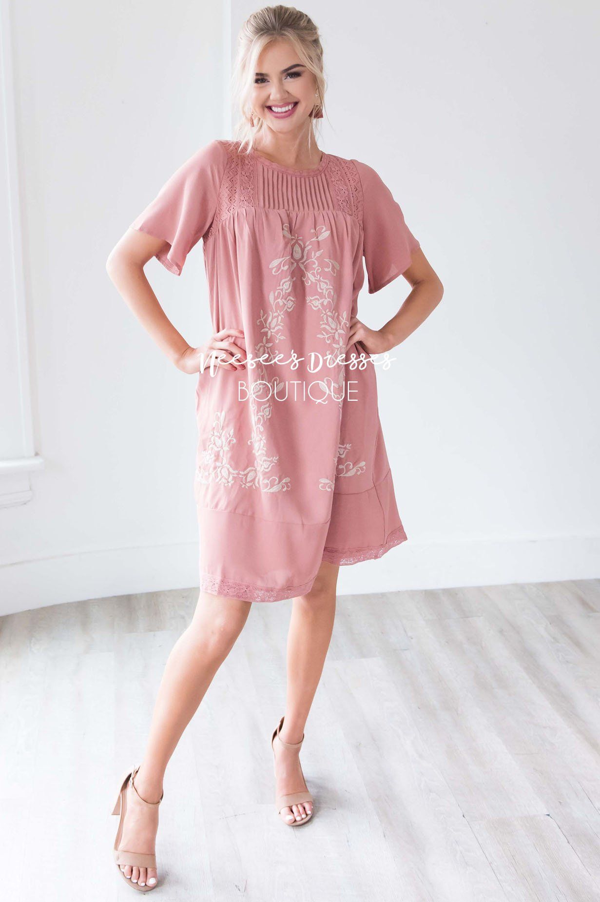 The Paige Embroidered Shift Dress Modest Dresses vendor-unknown 
