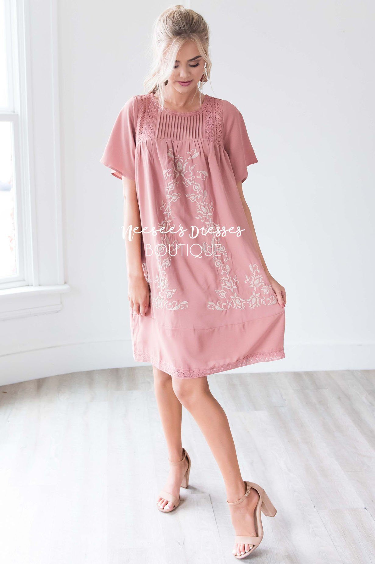 The Paige Embroidered Shift Dress Modest Dresses vendor-unknown 