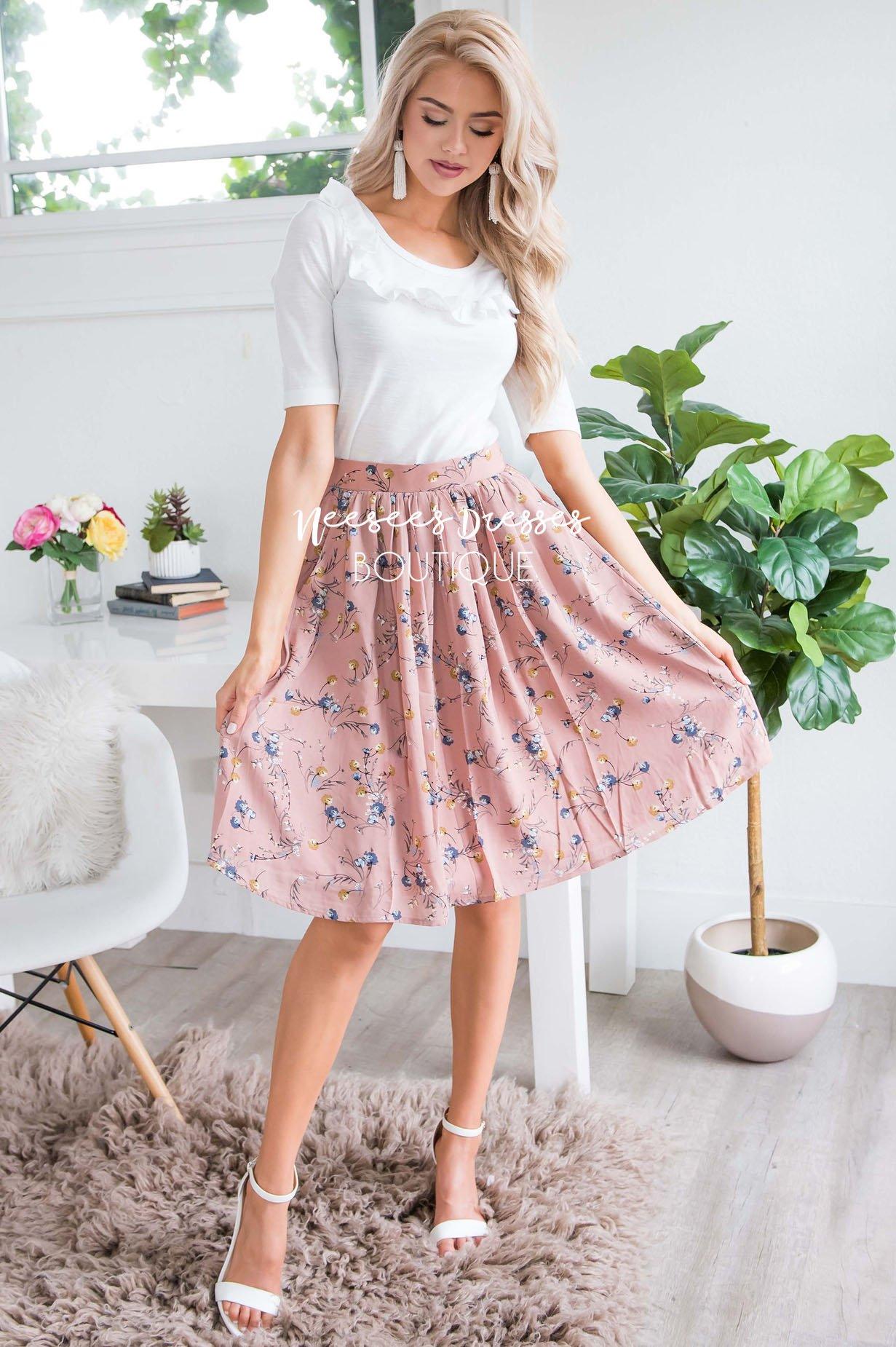 Dusty Pink & Powder Blue Floral Chiffon Skirt Skirts vendor-unknown 