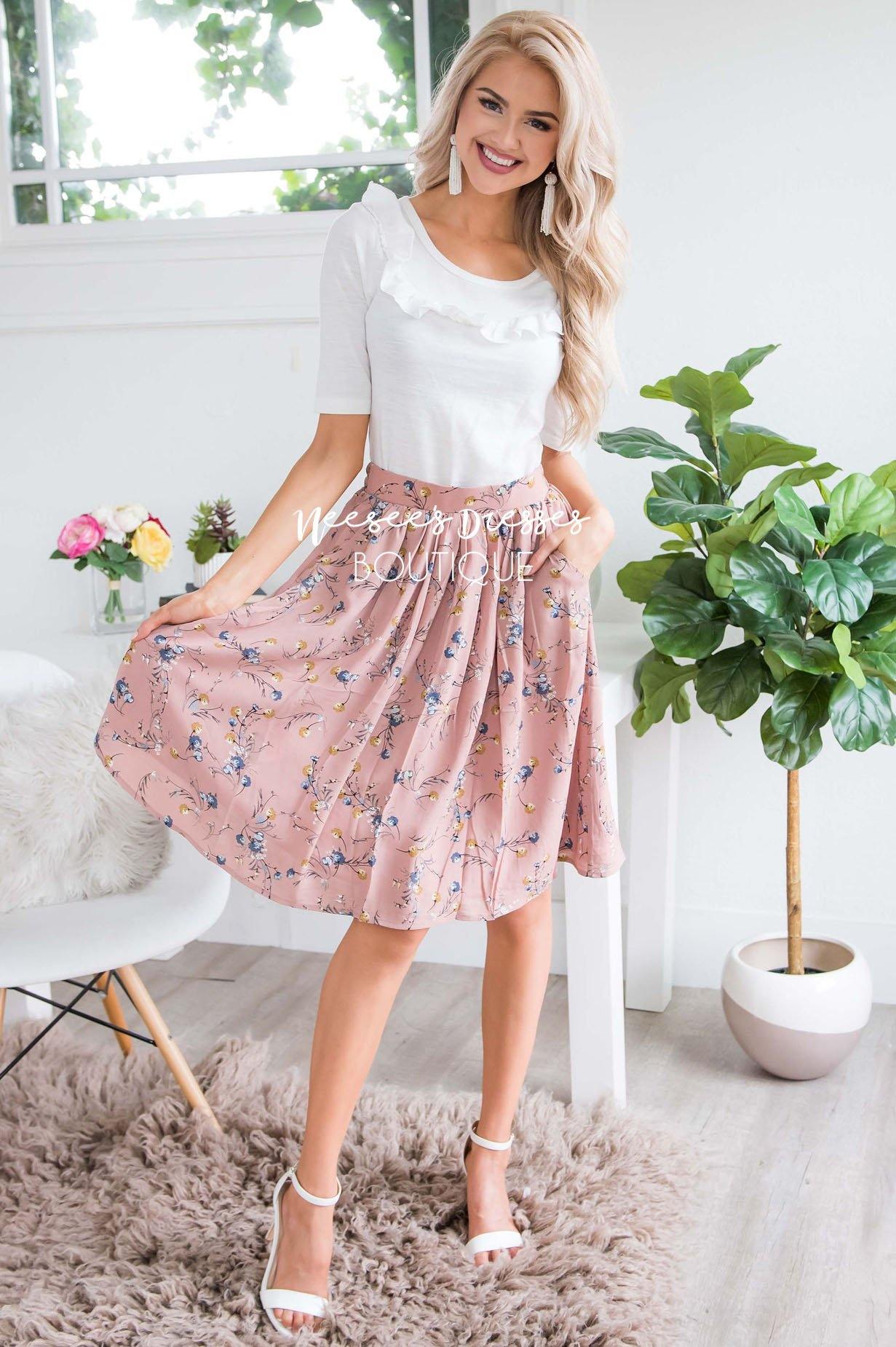 Dusty Pink & Powder Blue Floral Chiffon Skirt Skirts vendor-unknown 