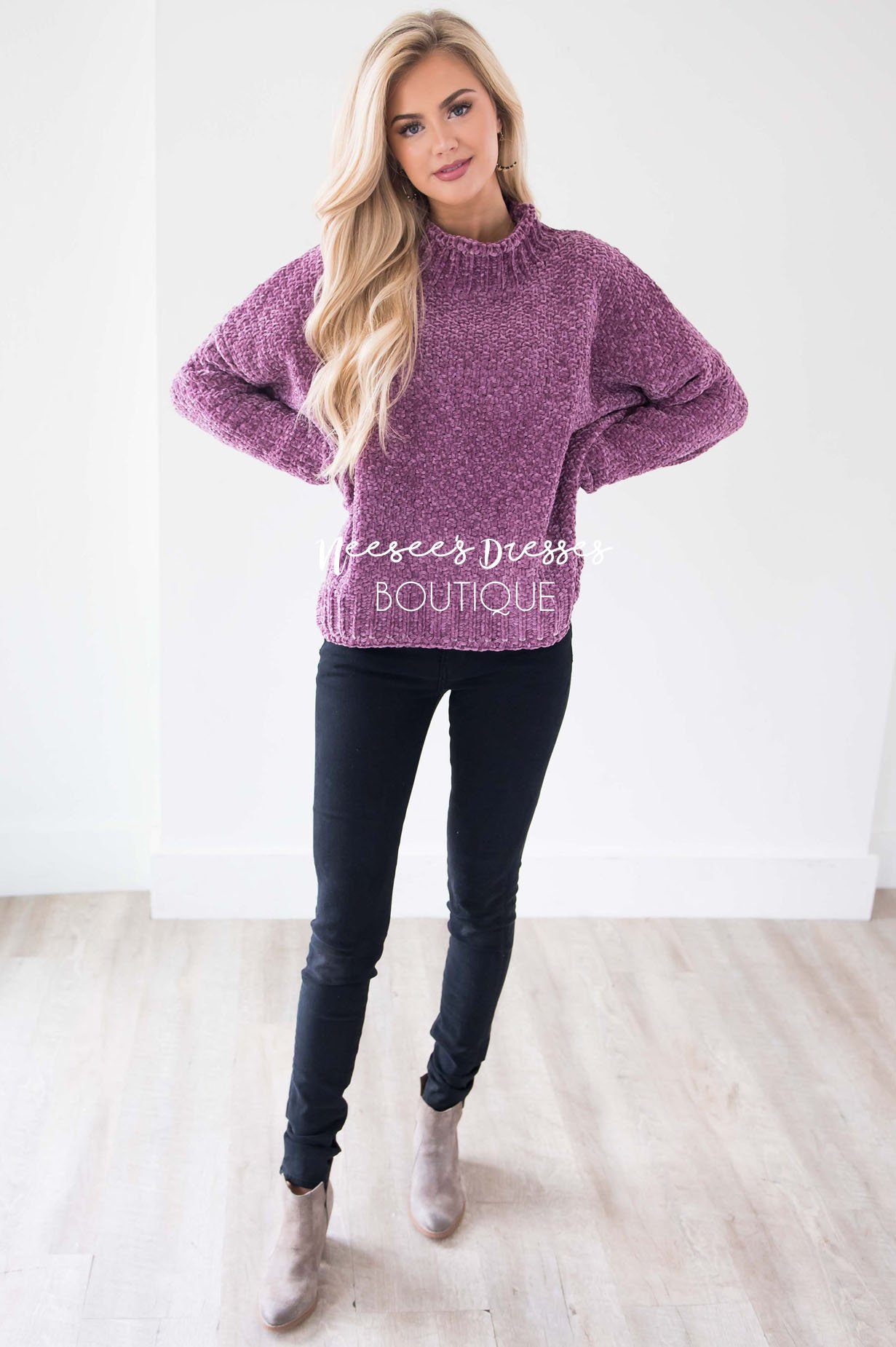 Soft Chenille Contrast Stitch Knit Sweater Tops vendor-unknown 