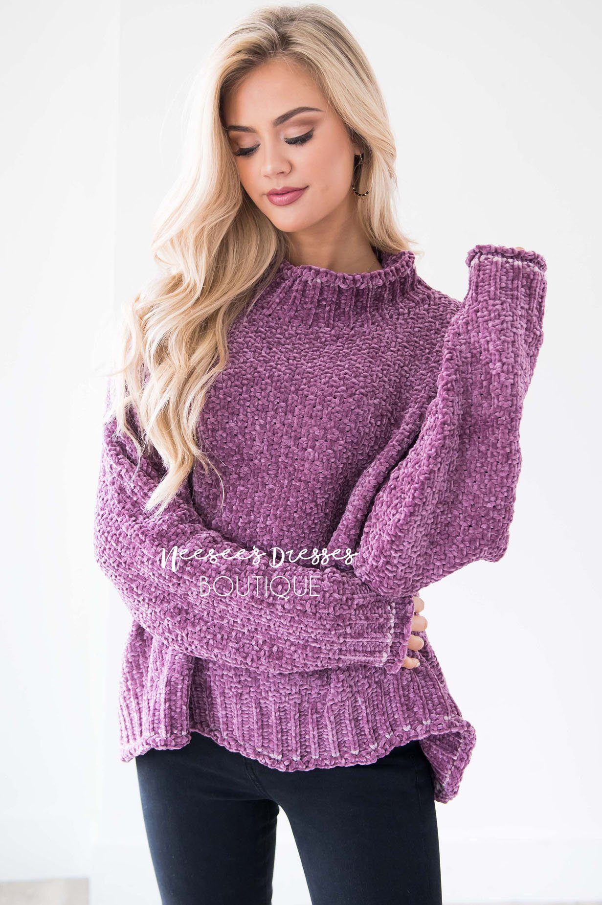 Soft Chenille Contrast Stitch Knit Sweater Tops vendor-unknown 