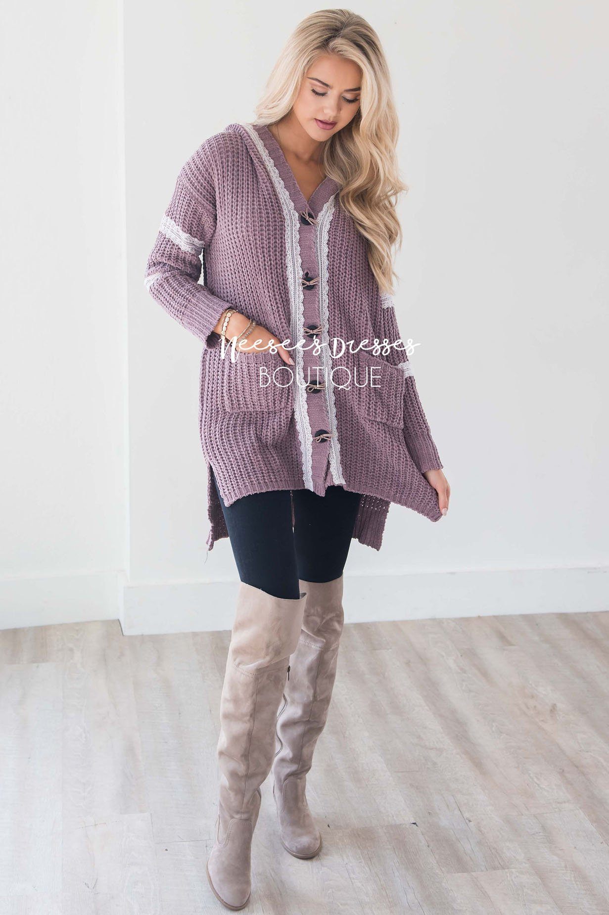 Cable Knit Lace Detail Bow Button Cardigan Tops vendor-unknown 