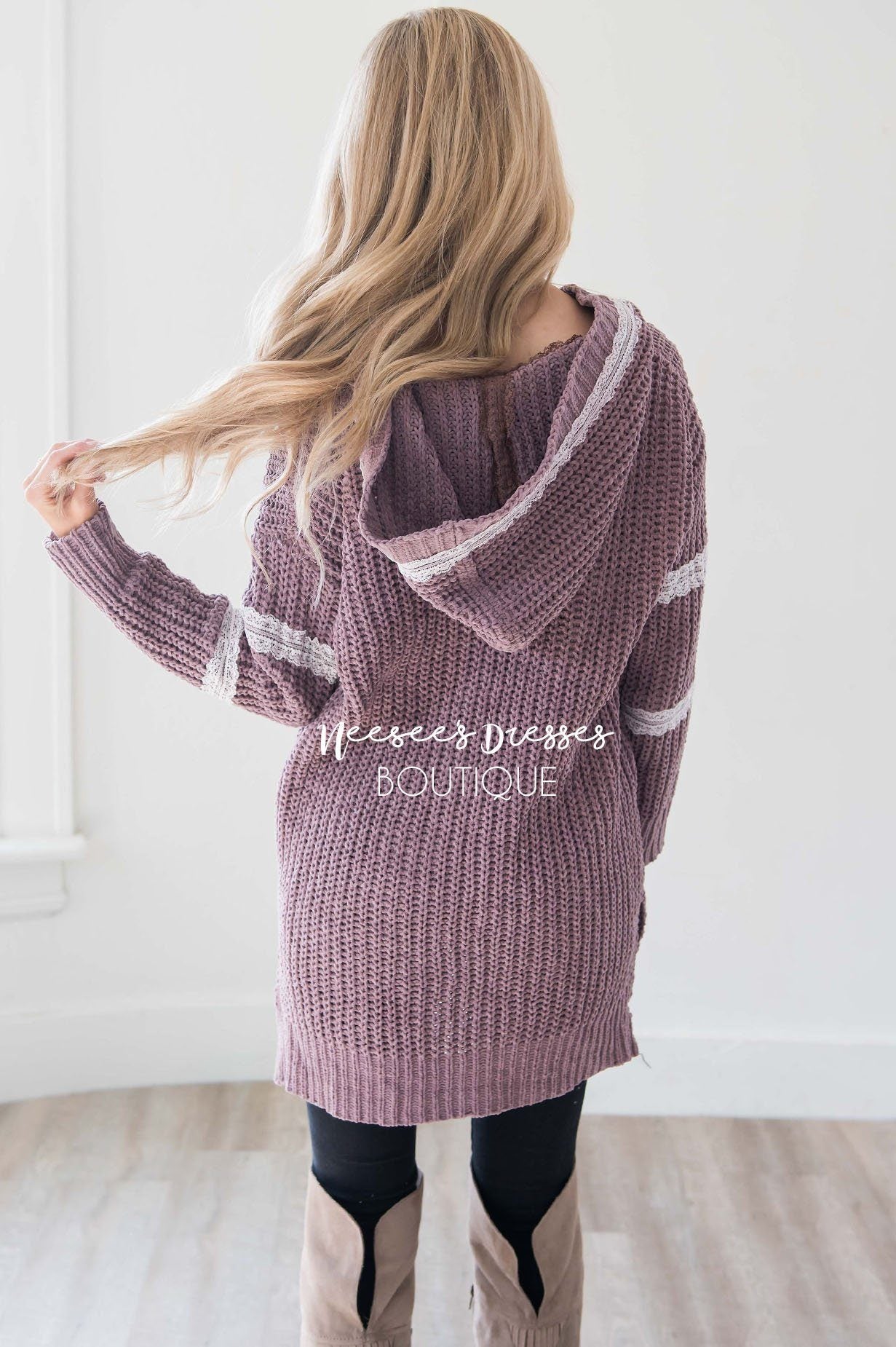 Cable Knit Lace Detail Bow Button Cardigan Tops vendor-unknown 