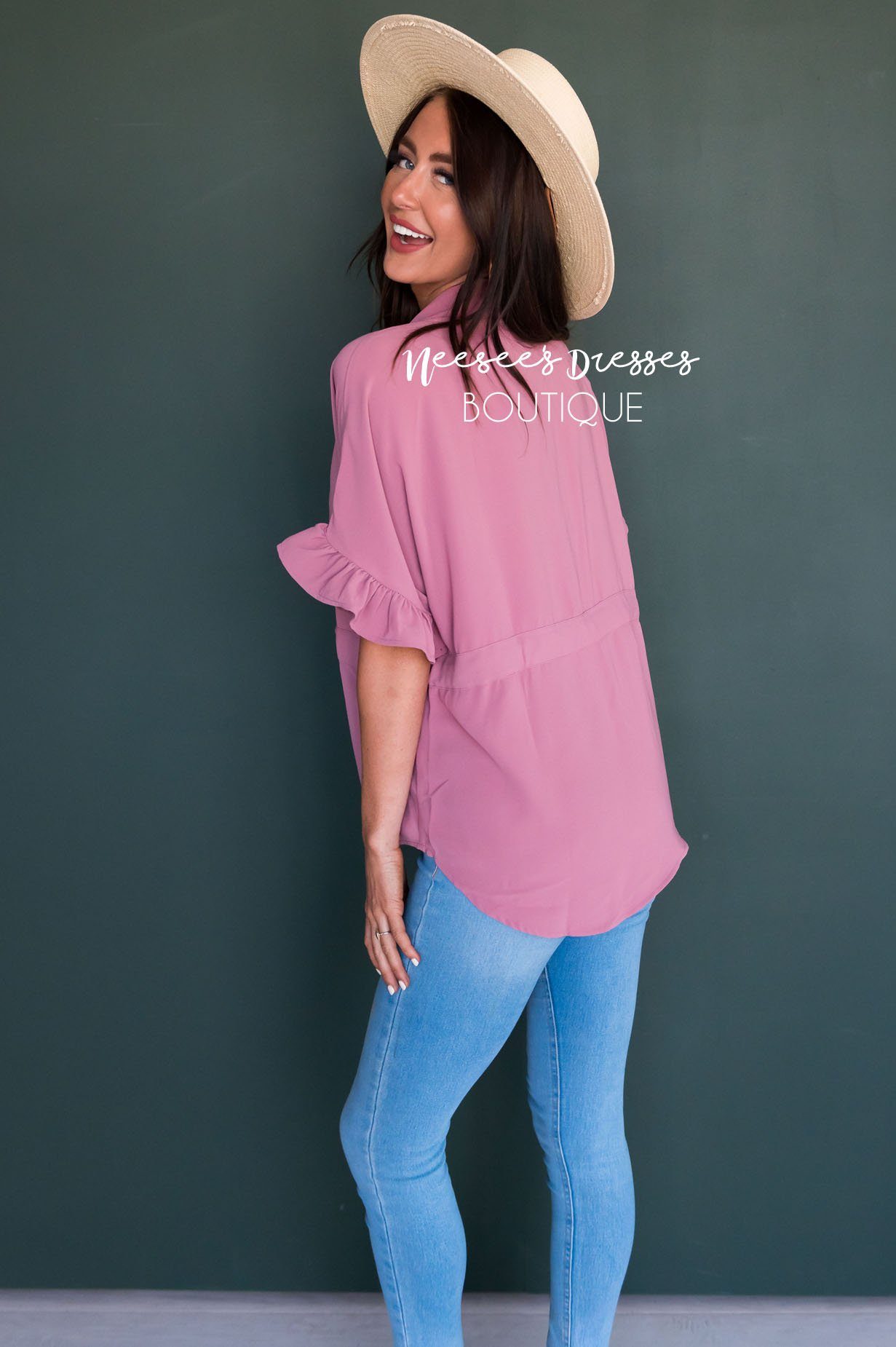 Button Up Cinched Waist Blouse Tops vendor-unknown 