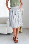 Black & White Striped Button Detail Skirt Skirts vendor-unknown
