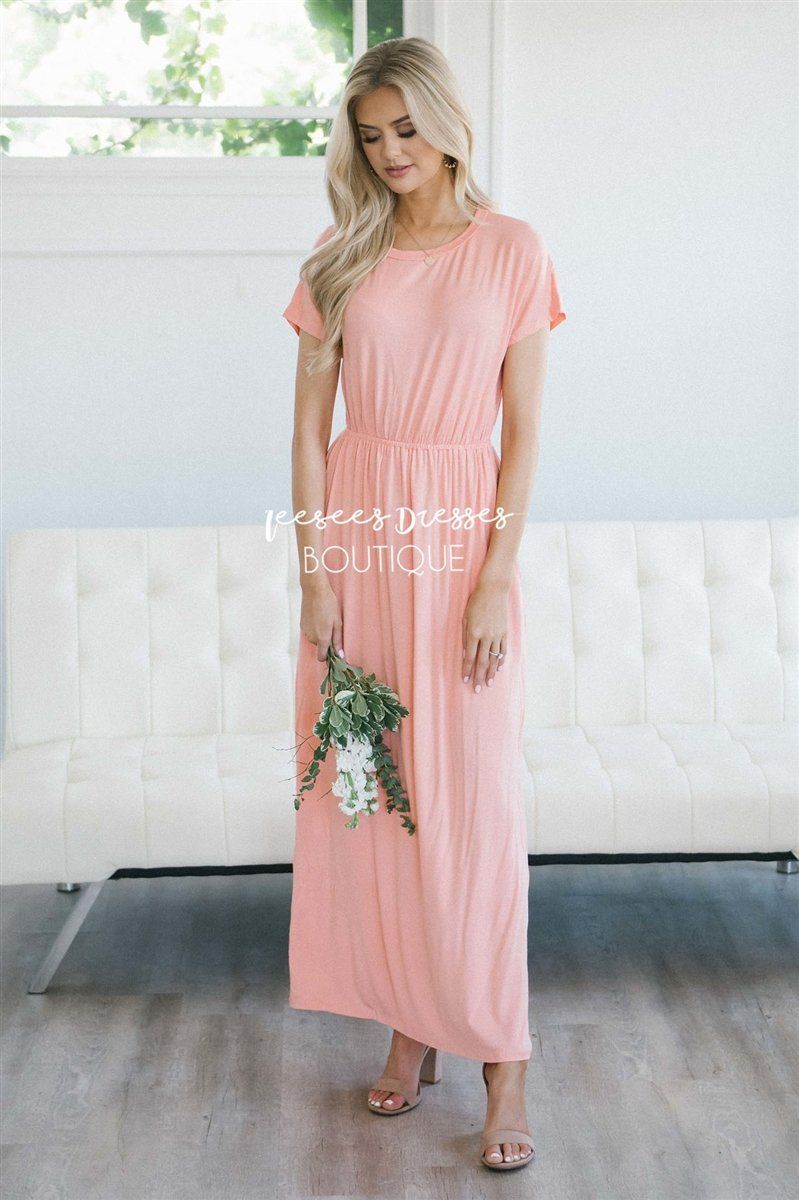 The Harlyn Short Sleeve Maxi Modest Dresses vendor-unknown S Peach 