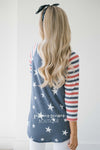 Stars & Stripes Baseball Sleeve Top Red White & Blue vendor-unknown