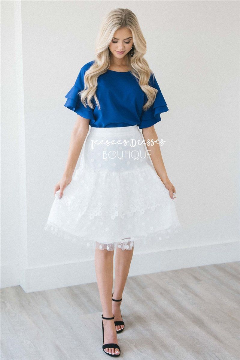 Stunning Lace Polka Dot Ruffle Skirt Skirts vendor-unknown S White 