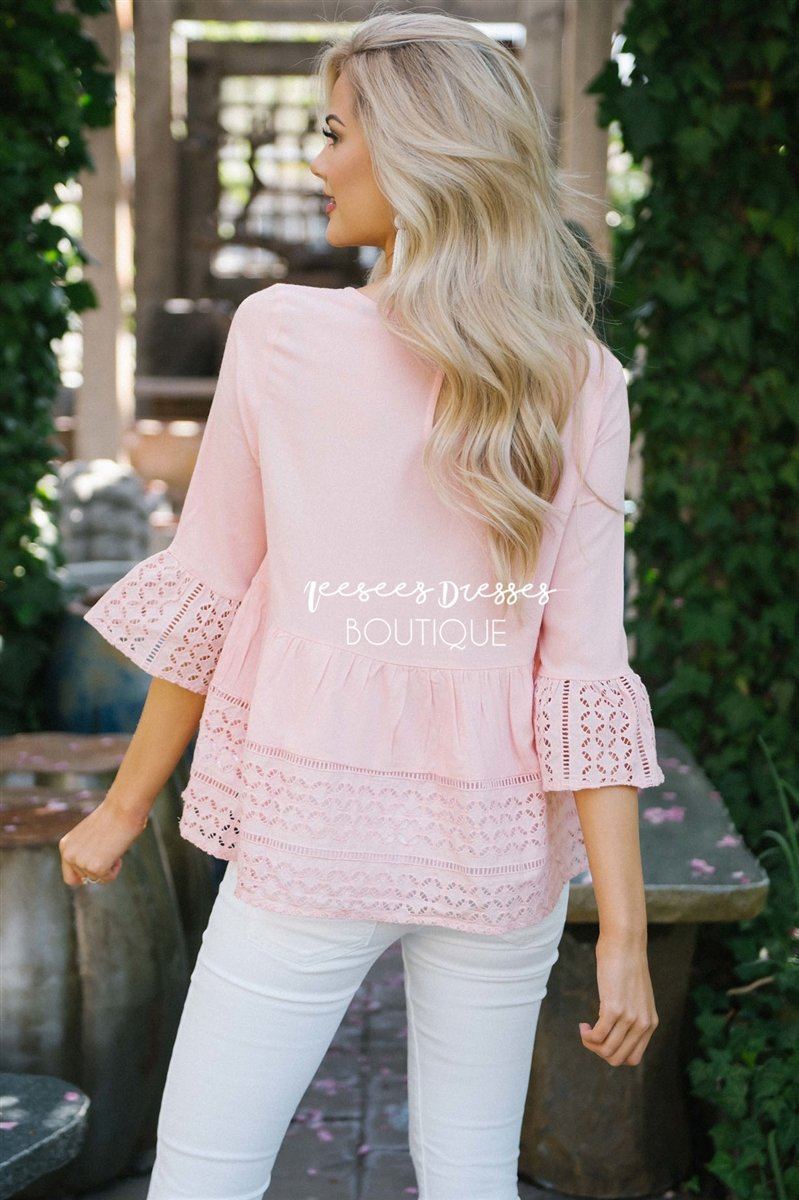 Baby Doll Eyelet Lace Bell Sleeve Top Tops vendor-unknown 