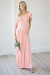 Short Sleeve Pleated Maxi Dress Modest Dresses vendor-unknown S Peach