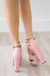 Pink Denim Knotted Strappy Heels Accessories & Shoes vendor-unknown
