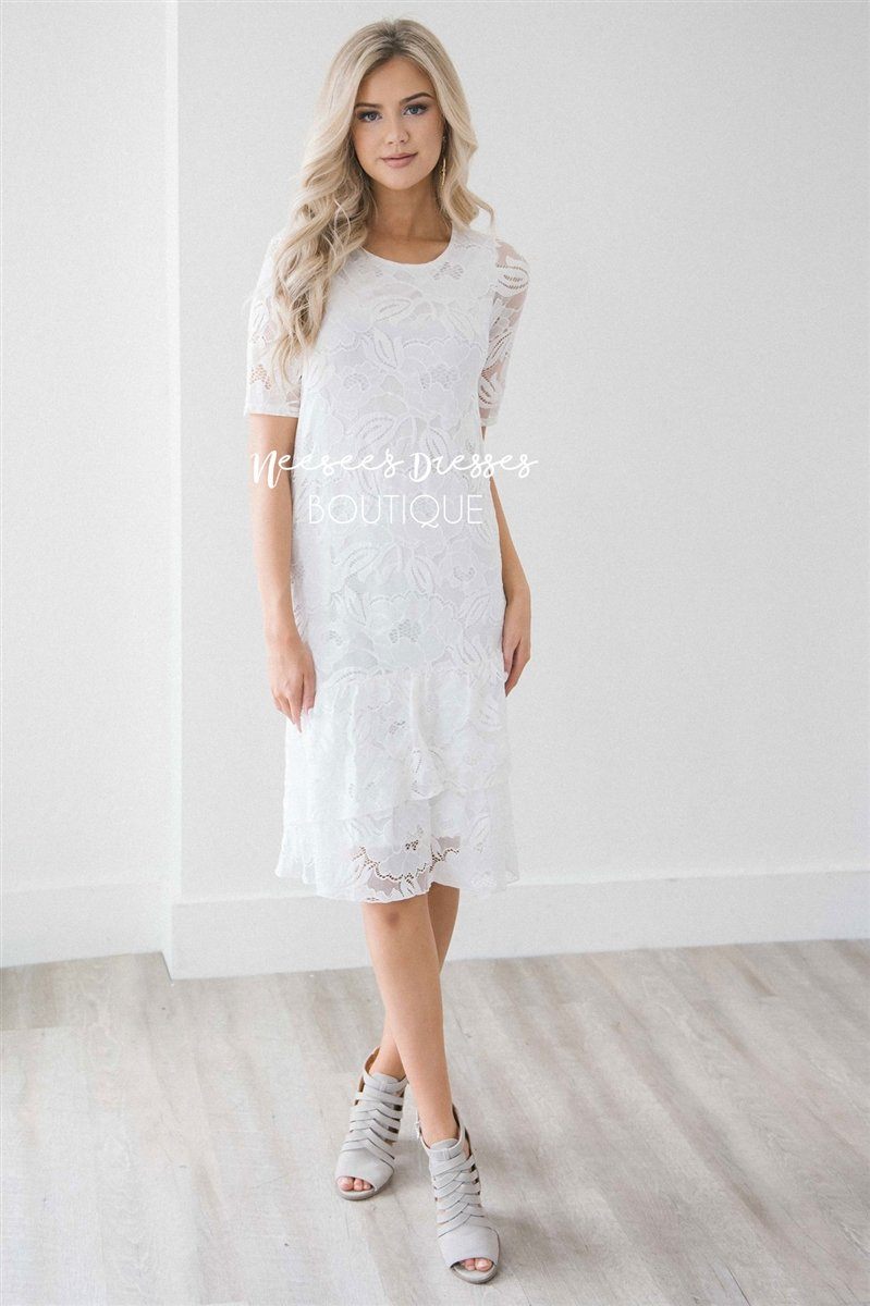 Summer Bride Tiered Ruffle Dress Modest Dresses vendor-unknown S White 