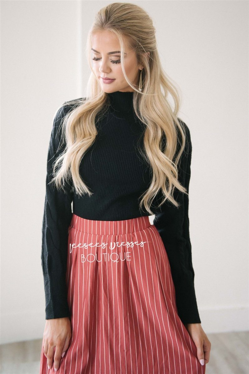 Cable Knit Detail Turtle Neck Tops vendor-unknown 