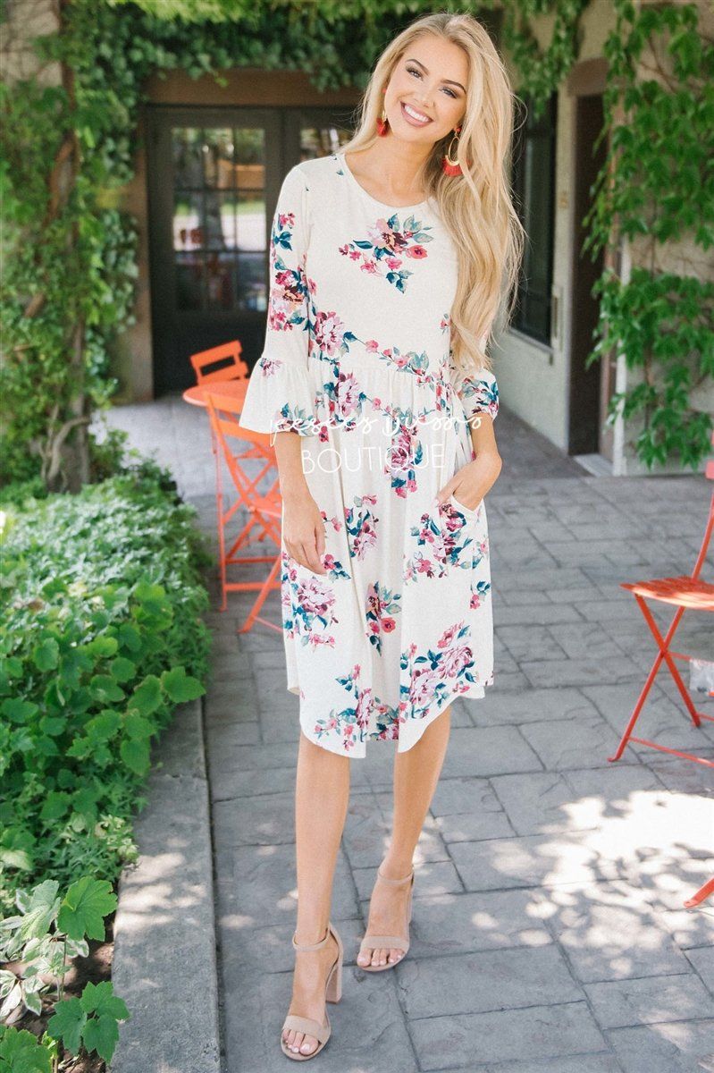 The Nicole Modest Dresses vendor-unknown Ivory Bright & Bold Floral S 