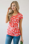 Asymmetric Ruffle Front Floral Top Tops vendor-unknown Poppy Red XS