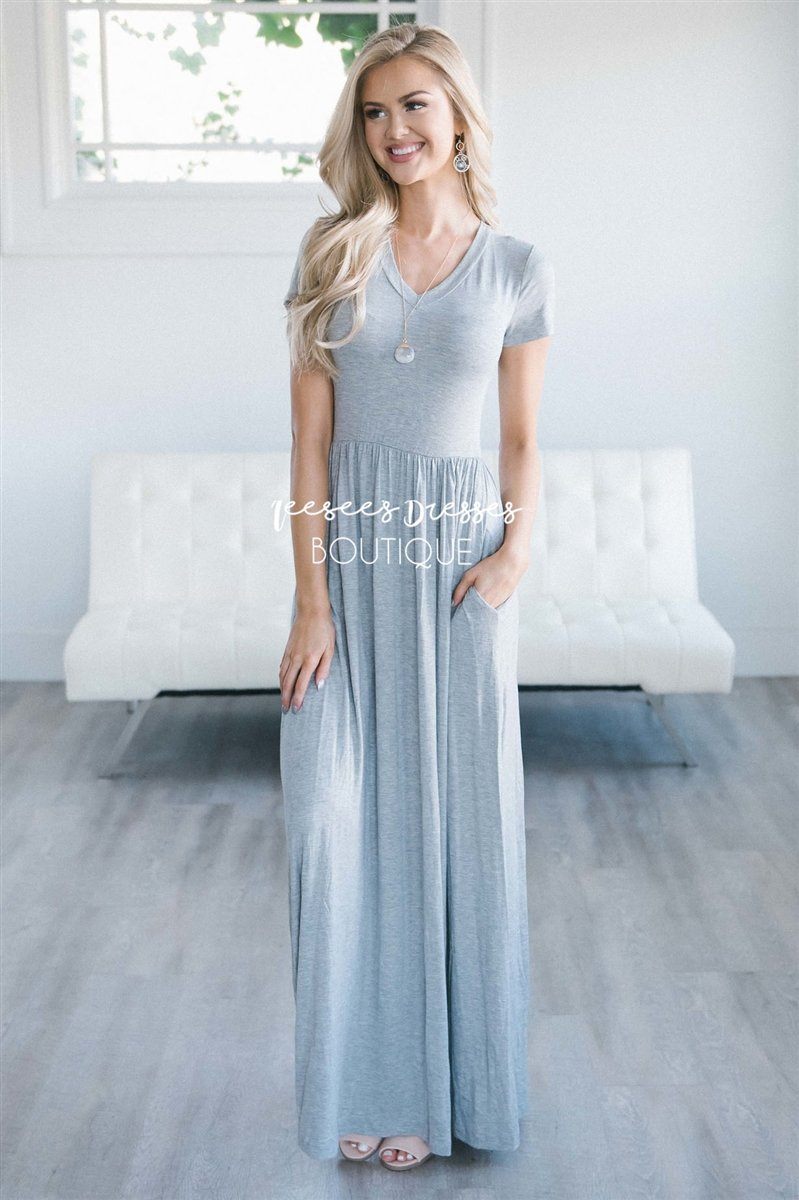 The Luella V Neck Maxi Dress Modest Dresses vendor-unknown S Gray 