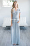 The Luella V Neck Maxi Dress Modest Dresses vendor-unknown S Gray