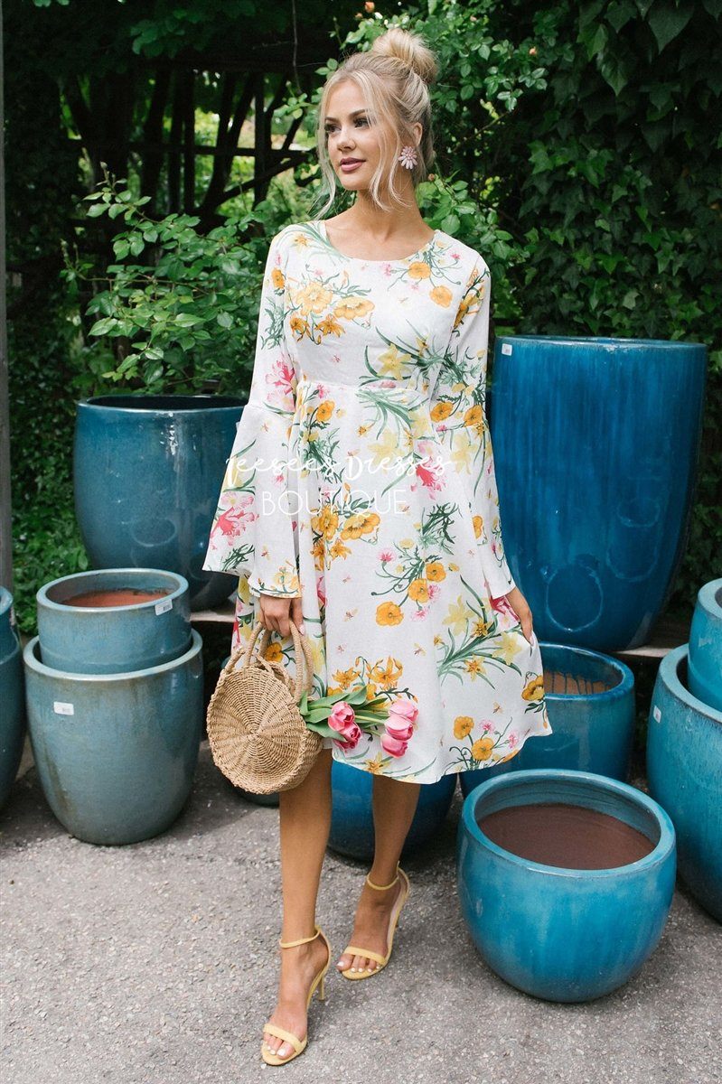 The Carina Modest Dresses vendor-unknown S Ivory Floral 