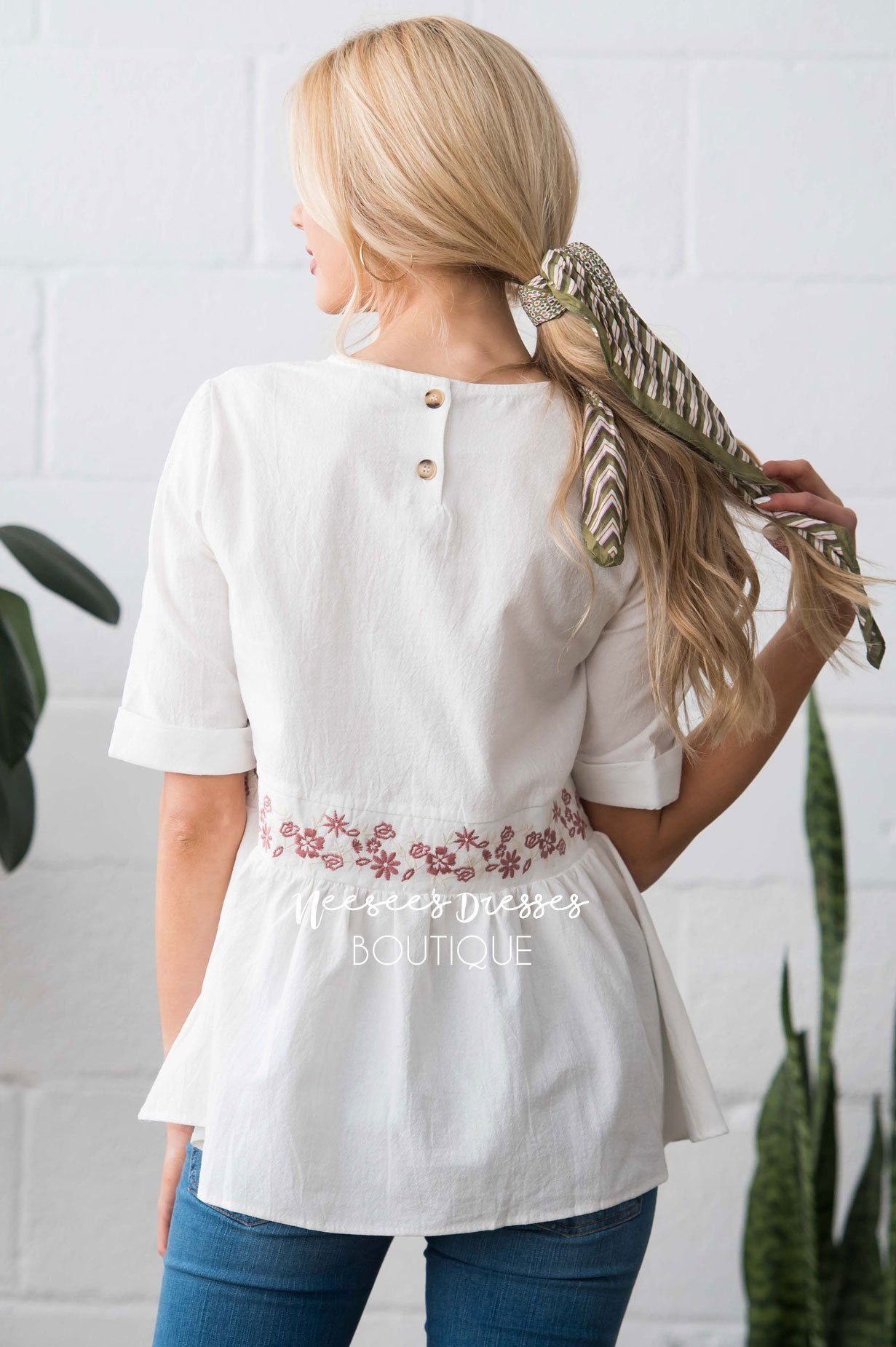 Peplum Embroidered Baby Doll Top Modest Dresses vendor-unknown 