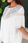 It's Go Time Modest Embroidered Blouse Tops vendor-unknown