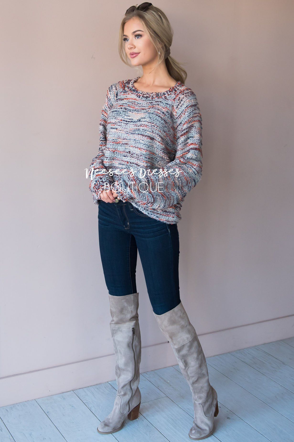 Everything Sweet Colorful Sweater Modest Dresses vendor-unknown 