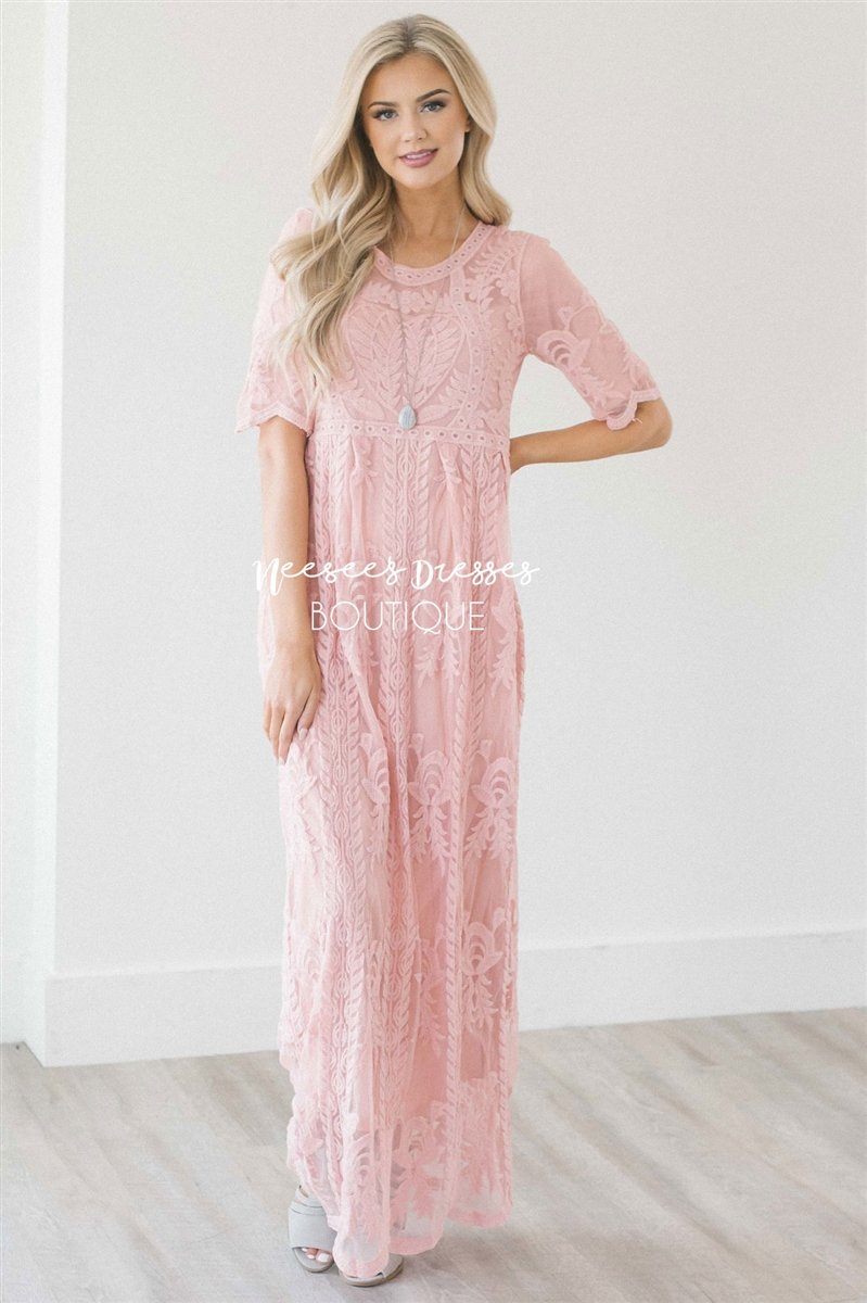 Day Dreamer Lace Full Length Dress Modest Dresses vendor-unknown Dusty Pink Small/Medium 