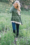 Scallop Lace Hem Cable Knit Sweater Tops vendor-unknown S Olive