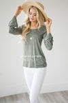 Striped Long Bell Sleeve Top Tops vendor-unknown Olive & White Stripes S