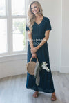The Makelle Modest Dresses vendor-unknown Navy & Sage Embroidered Details S