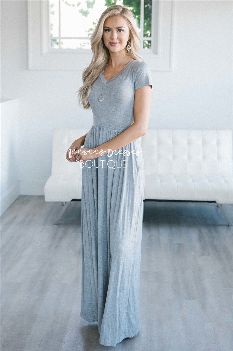 The Luella V Neck Maxi Dress Modest Dresses vendor-unknown S Gray 