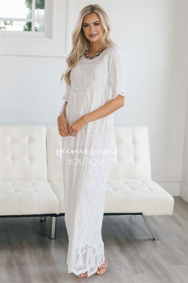 Day Dreamer Lace Full Length Dress Modest Dresses vendor-unknown White/Half Sleeves XL 