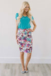 Colorful Teal Floral Pencil Skirt Skirts vendor-unknown Teal s