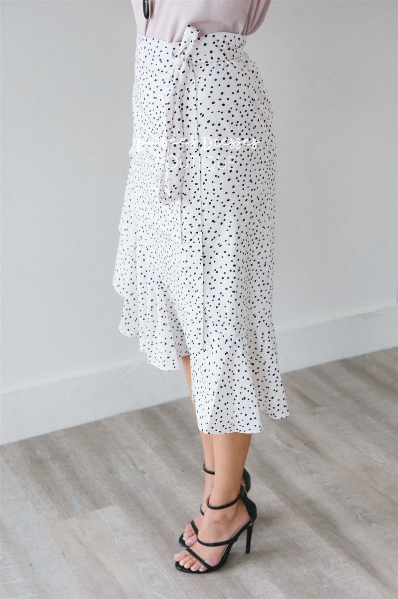 White & Black Polka Dot Wrap Skirt Skirts vendor-unknown 
