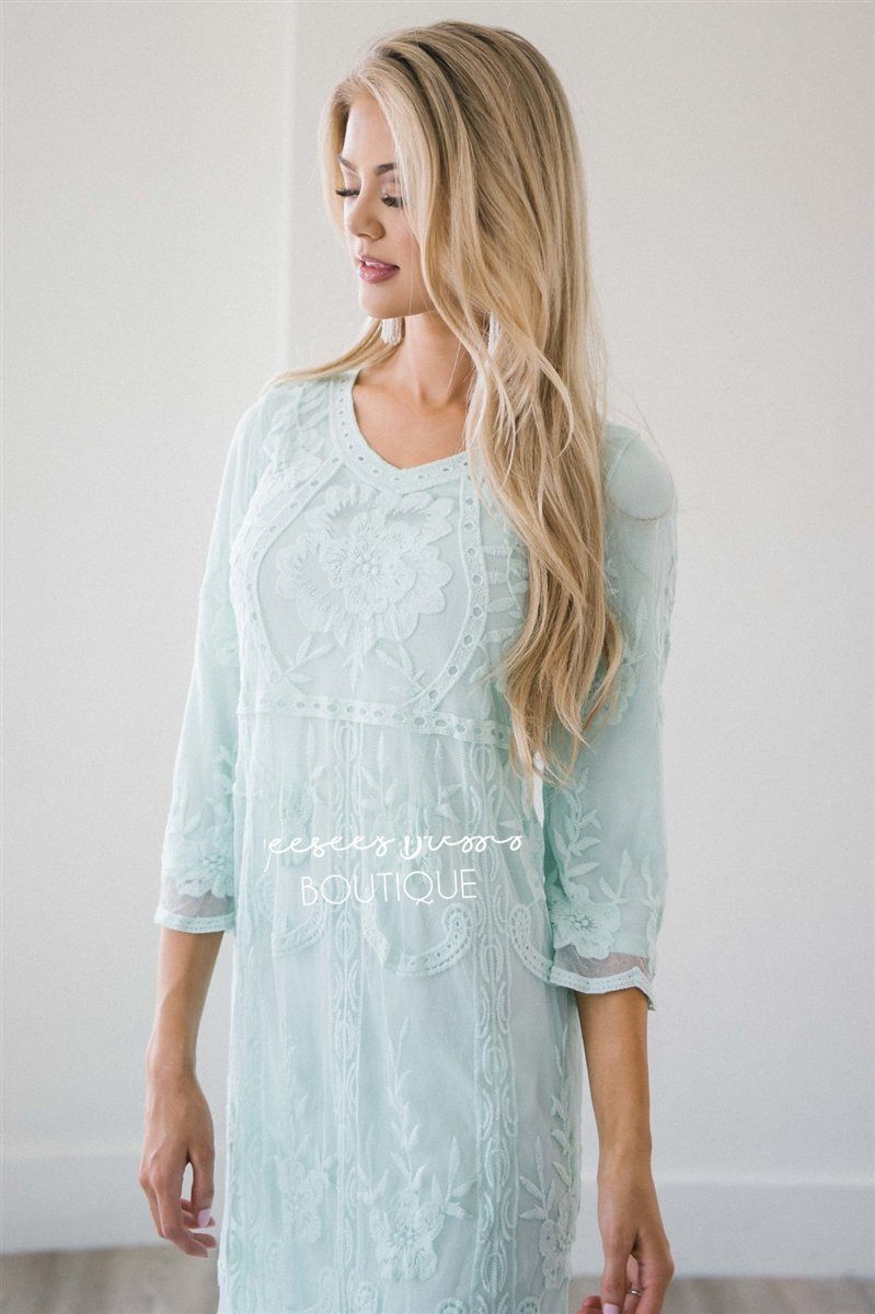 Day Dreamer Lace Dress in Pastel Mint Modest Dresses vendor-unknown 