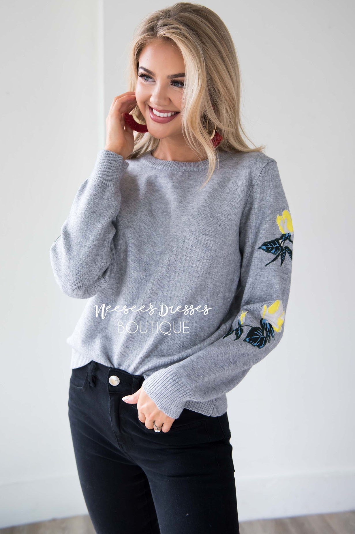 Can't Miss Me Floral Sleeve Sweater Tops vendor-unknown 