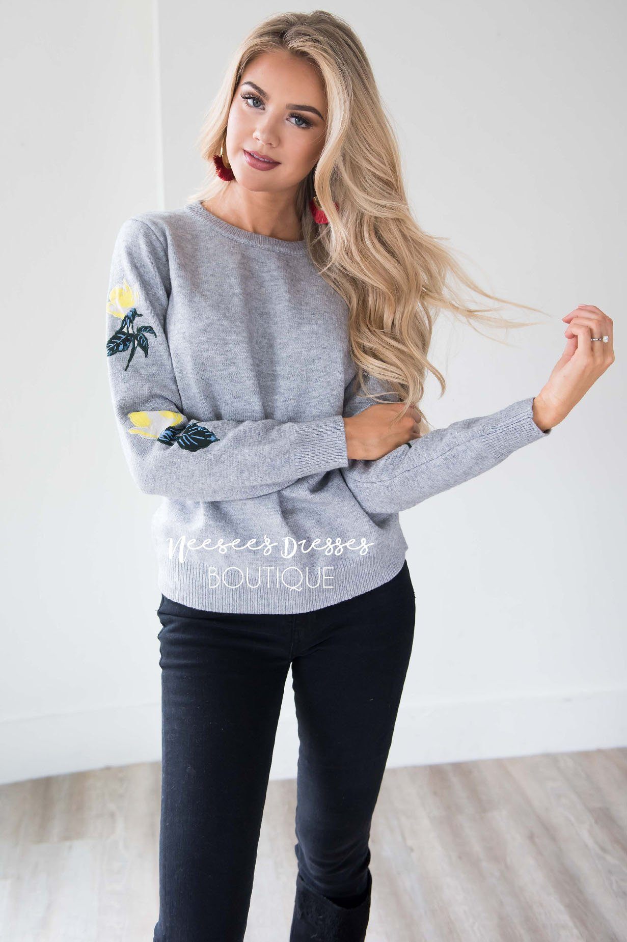 Can't Miss Me Floral Sleeve Sweater Tops vendor-unknown 
