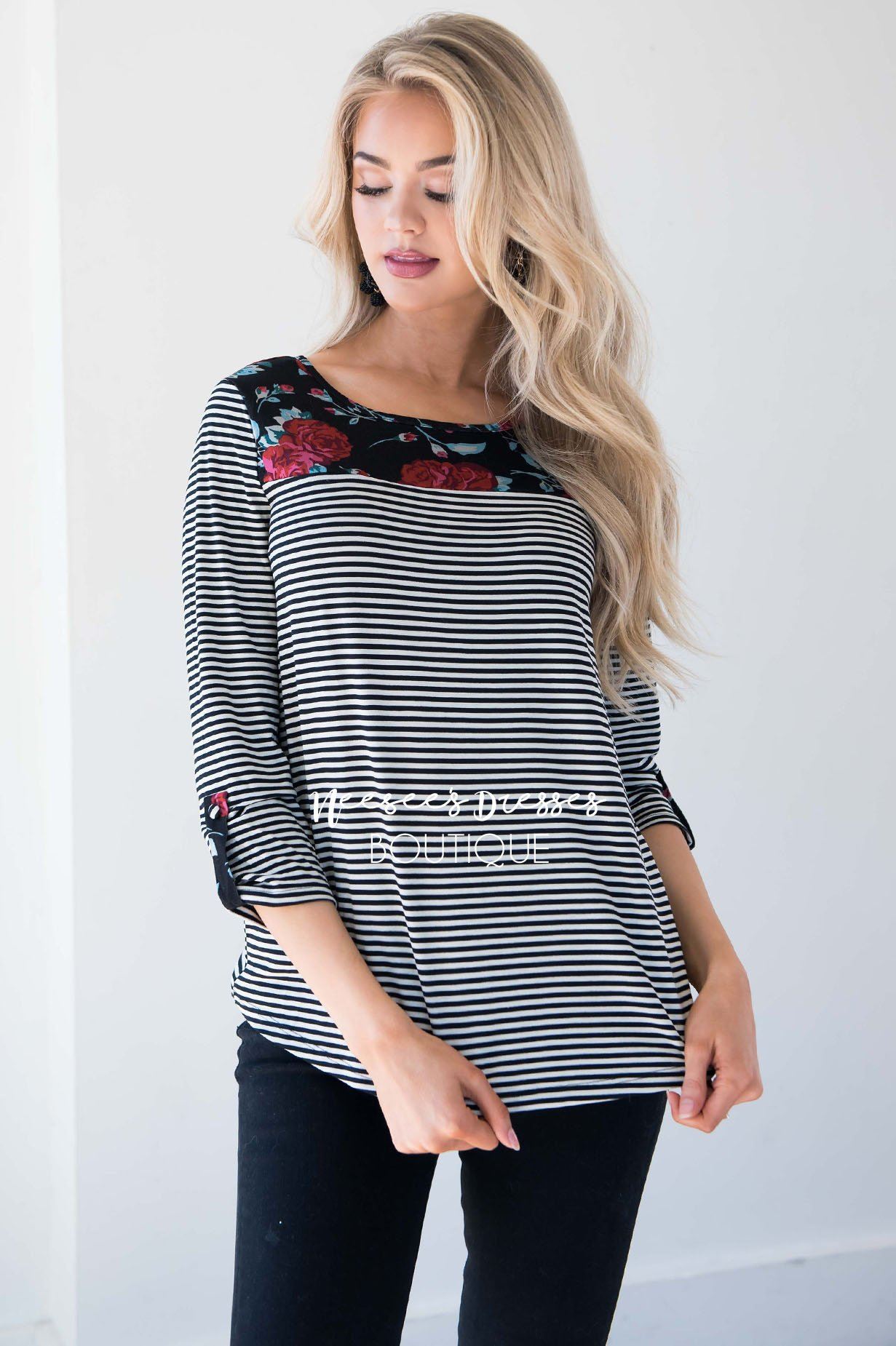 Hidden Treasure Floral & Stripes Top Tops vendor-unknown 