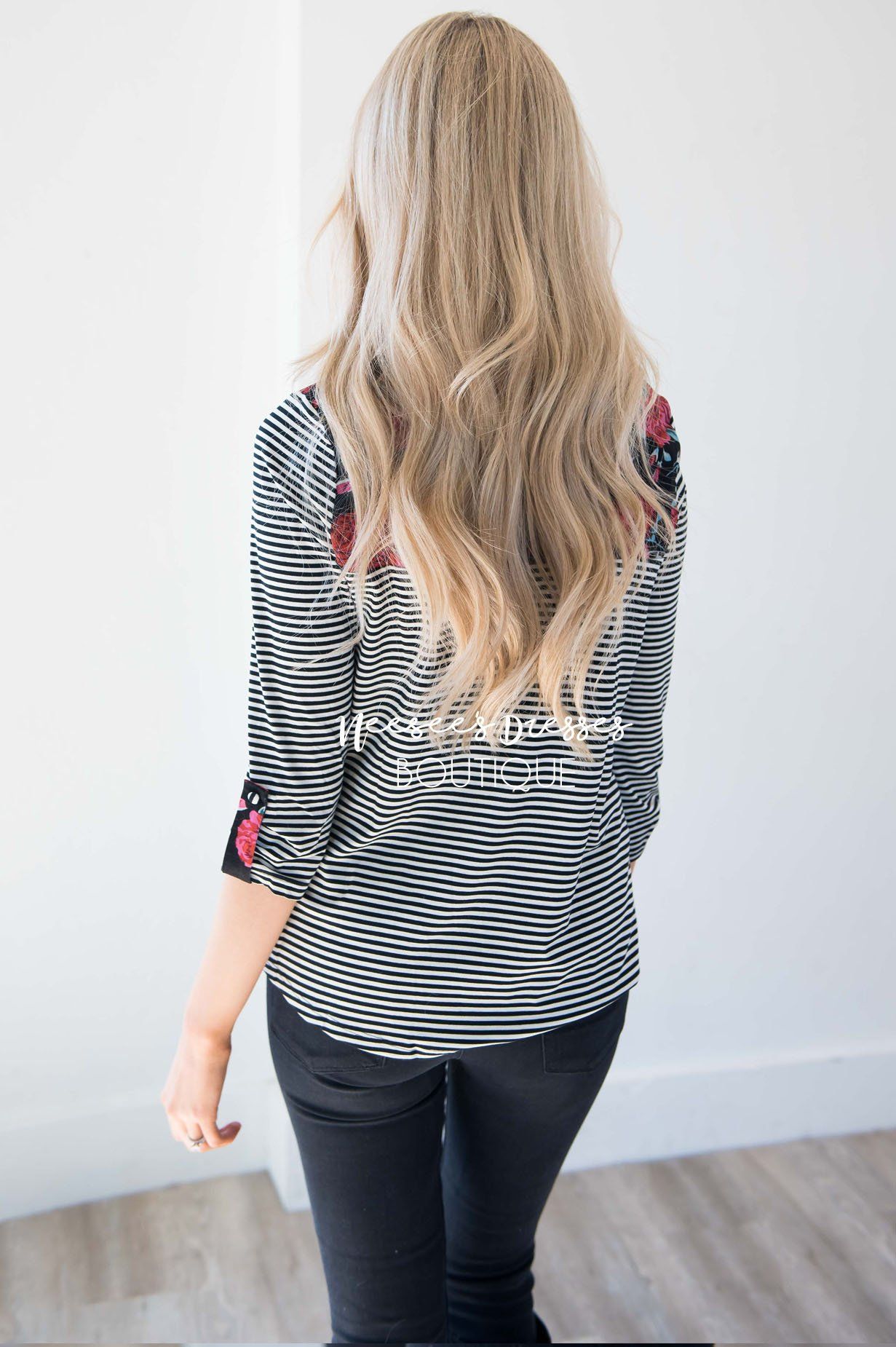 Hidden Treasure Floral & Stripes Top Tops vendor-unknown 