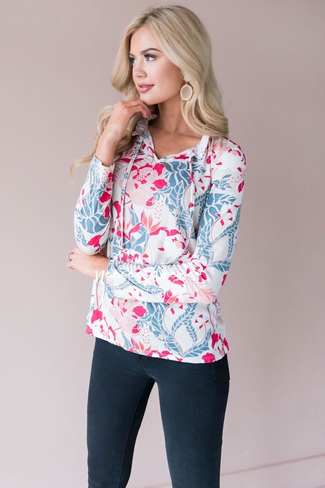 Maybe So Maybe Not Floral Blouse Tops vendor-unknown 