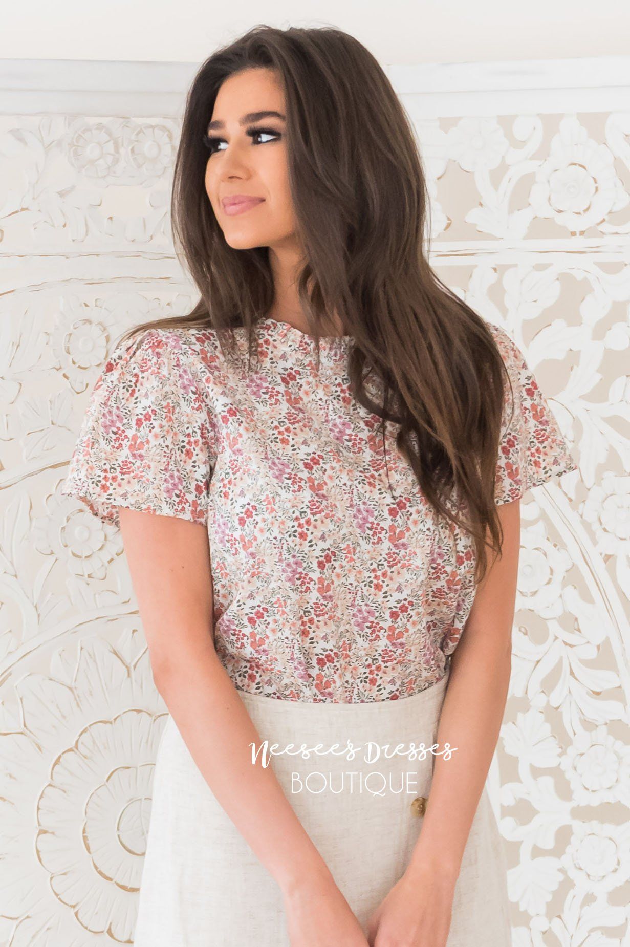 Daisy Garden Modest Floral Blouse Tops vendor-unknown 