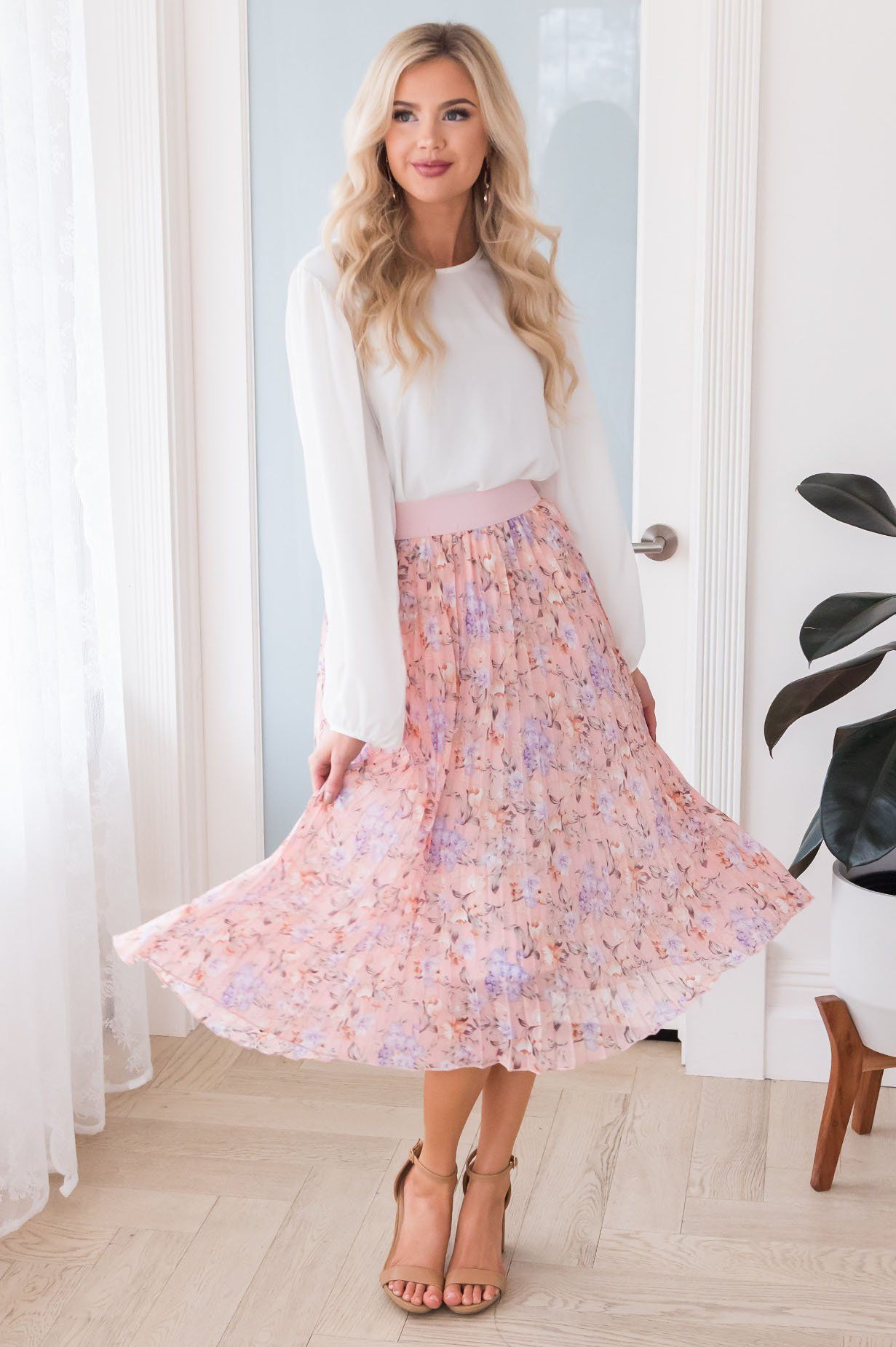 Floral Dreams Modest Pleat Skirt Skirts vendor-unknown 
