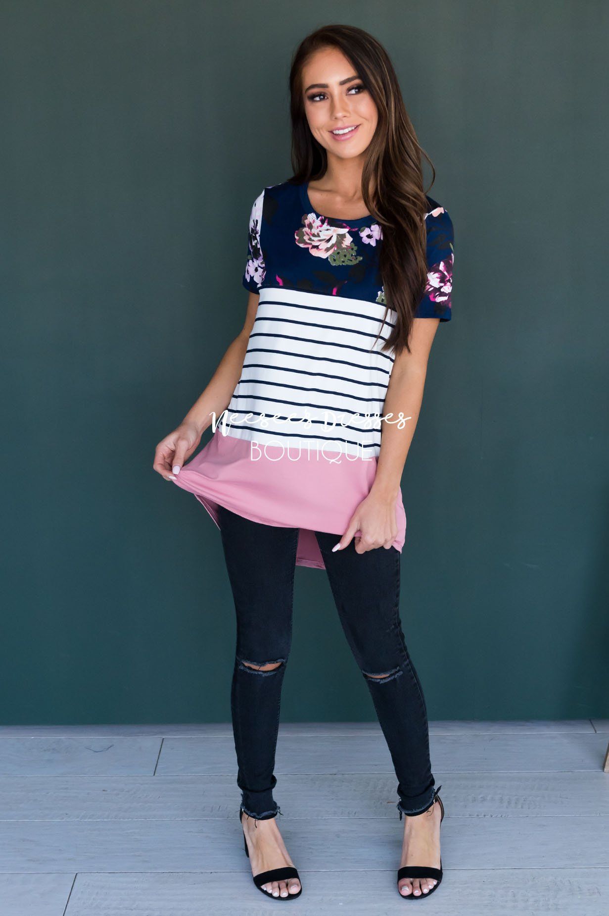 Blissful Modest Color Block Top Modest Dresses vendor-unknown 