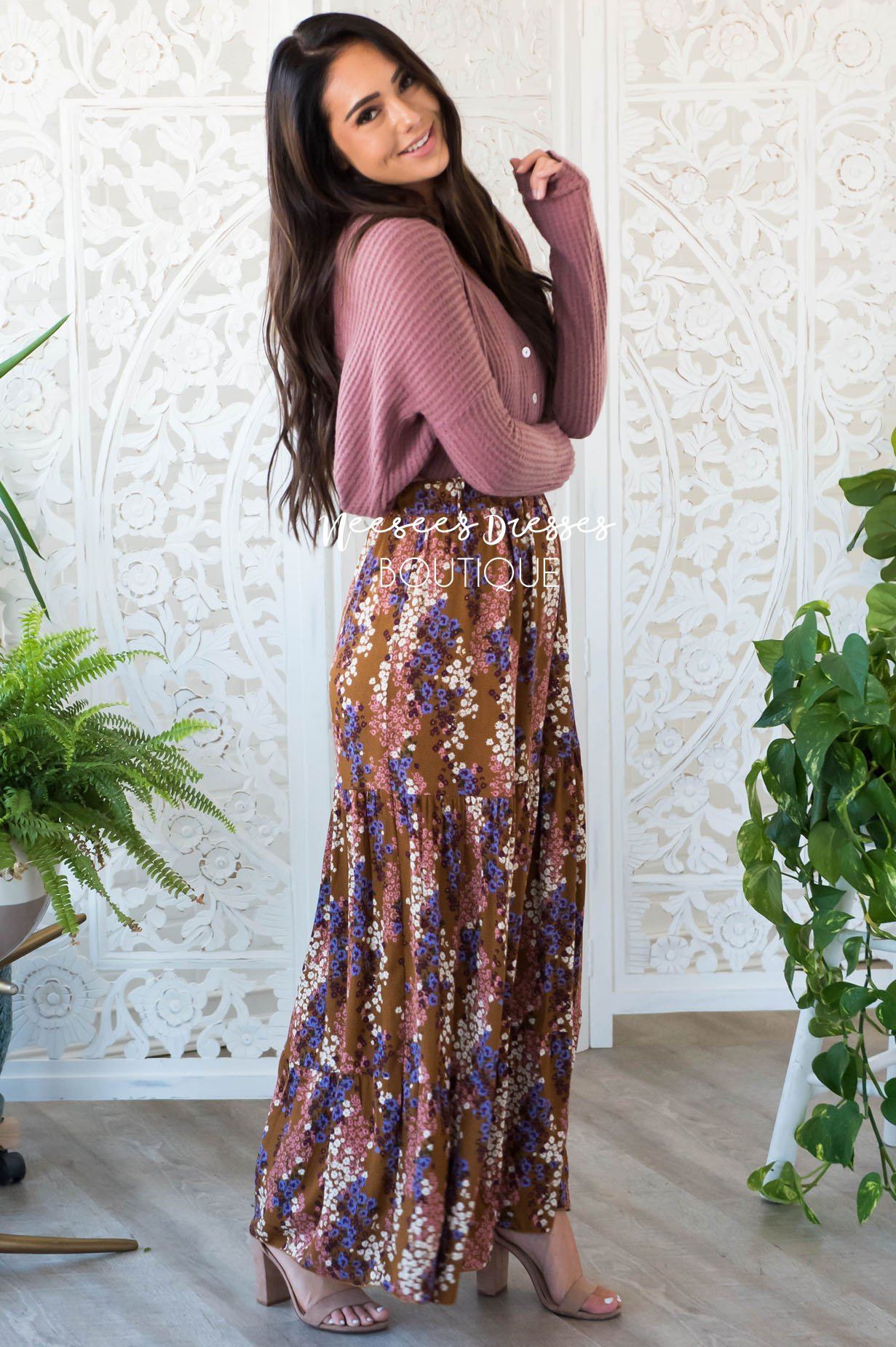 Flower Medley Tier Maxi Skirt Modest Dresses vendor-unknown 